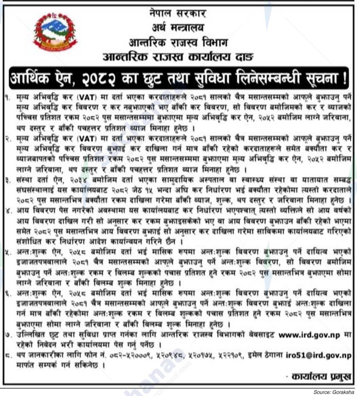 Internal Revenue Office, Dang