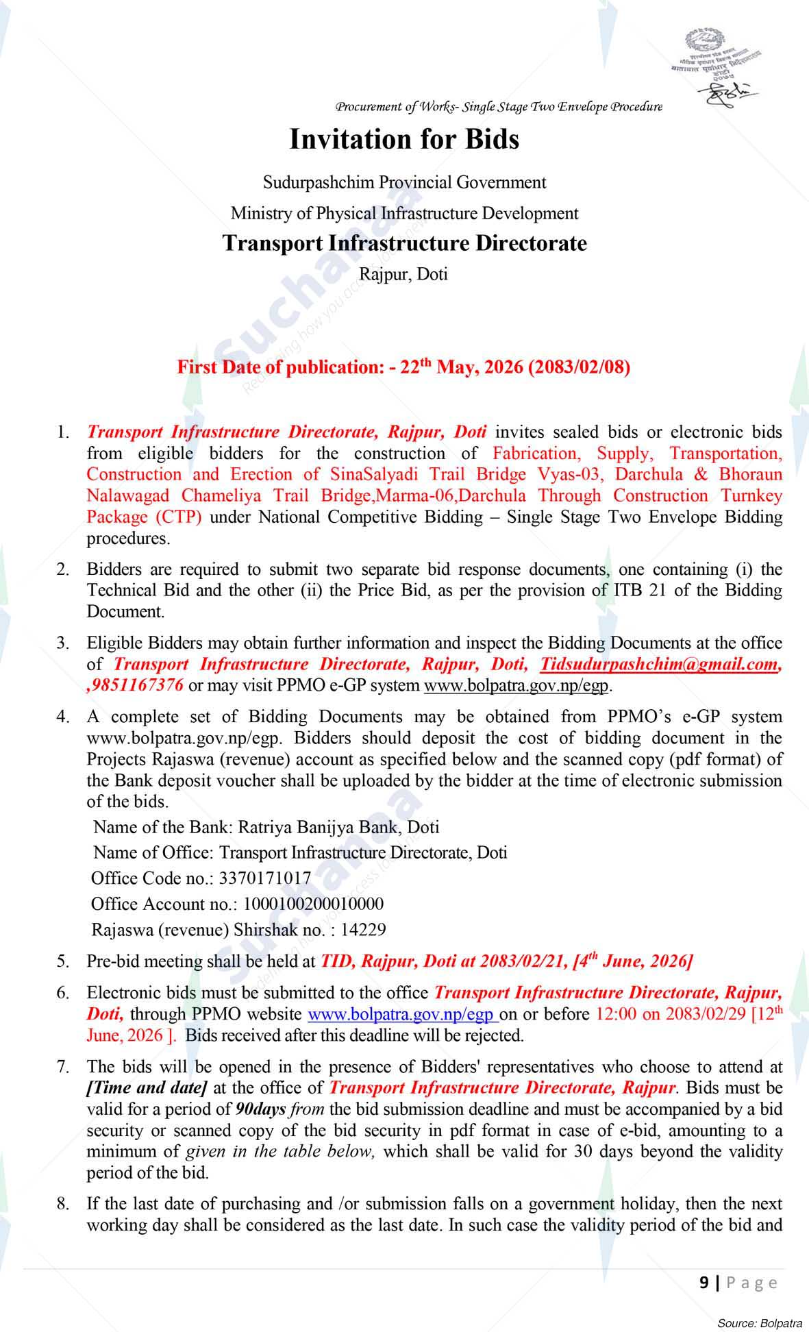 Transport Infrastructure Directorate, Doti