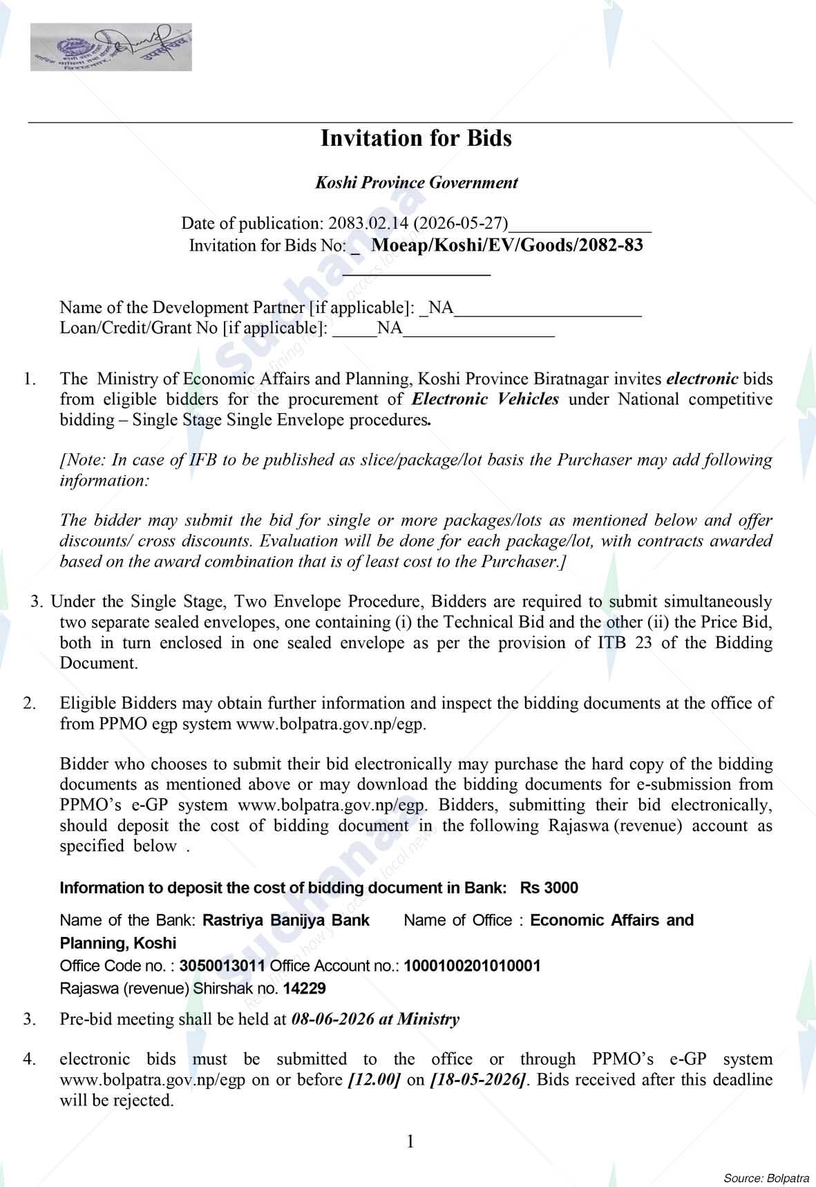 Ministry of Economic Affairs and Planning, Koshi