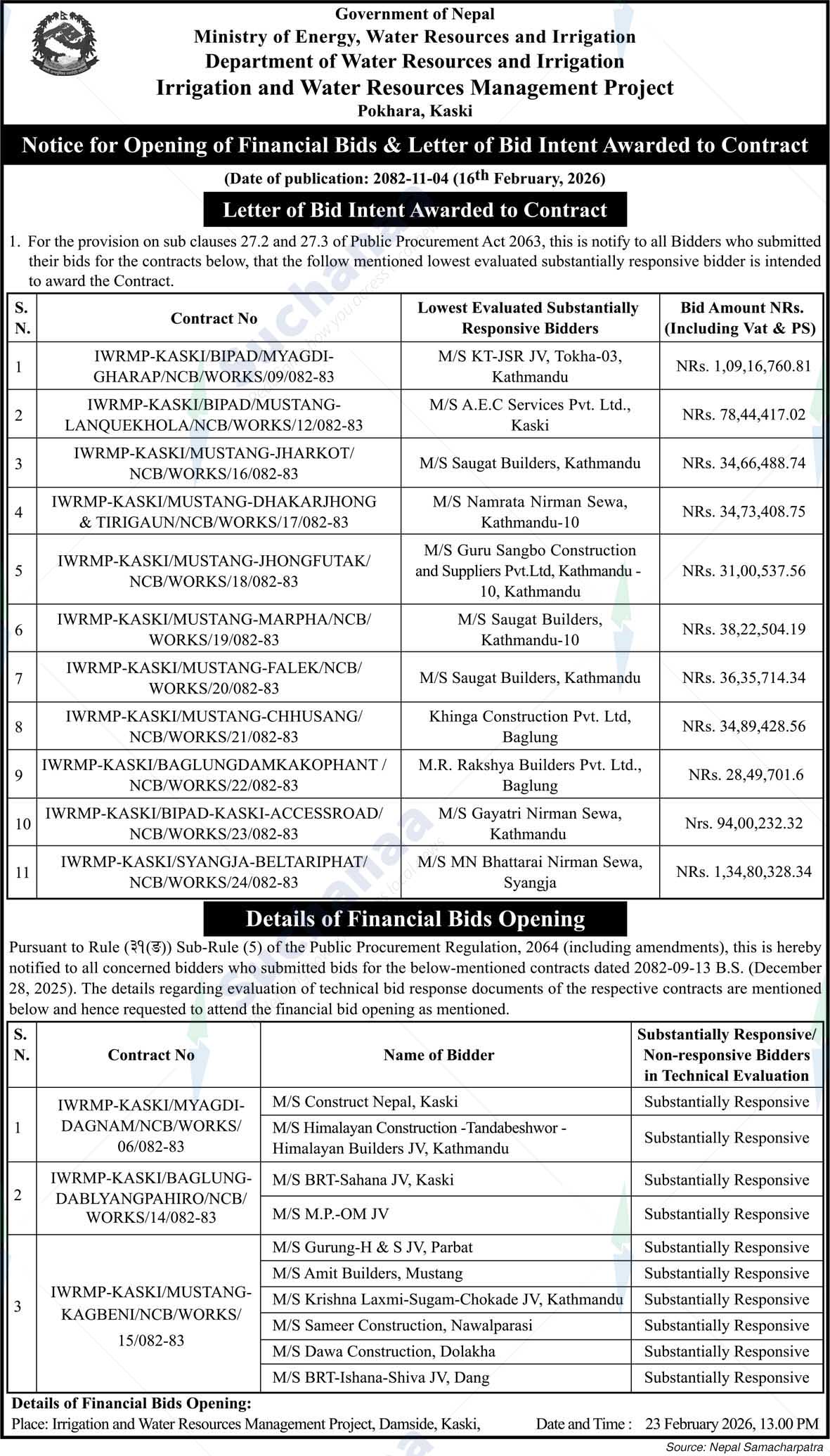Irrigation and Water Resources Management Project, Pokhara, Kaski