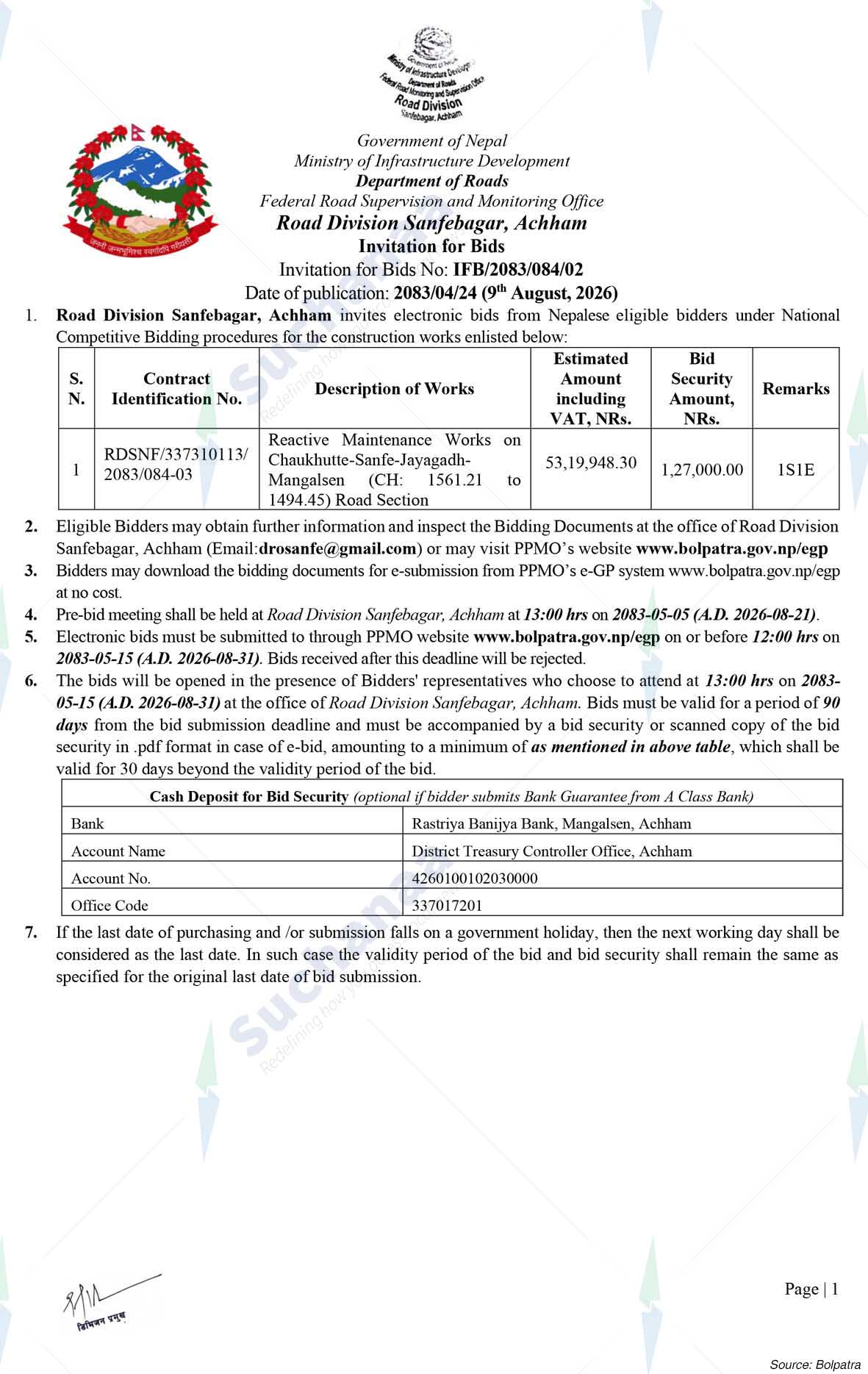 Road Division, Achham