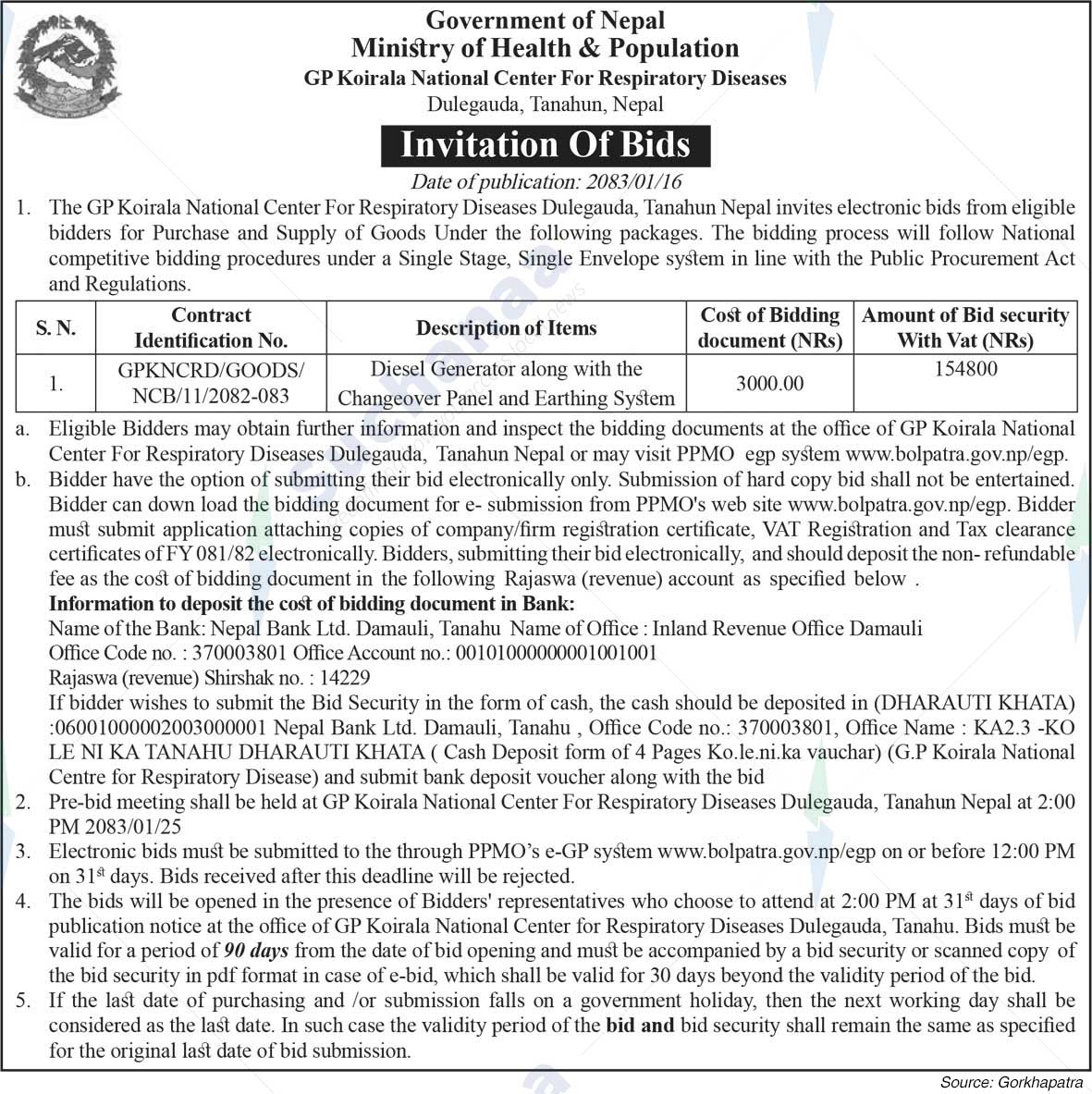 GP Koirala National Centre for Respiratory Diseases